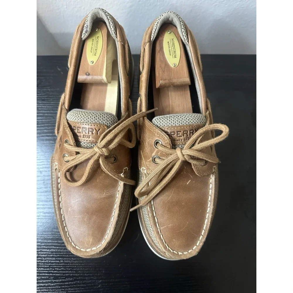 Sperry 2-Eye Top-Sider Boat Shoe Medium Brown Leather Men's Sz 9 W #STS22067